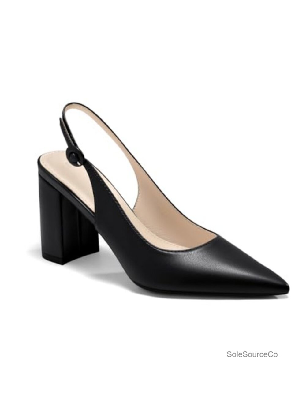 Women's Slingback Block Heel Pumps Pointed Toe Chunky Heels Slip On Work Dress